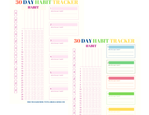 Want to start a NEW HABIT? Or lose a BAD habit? Download the free A4 30 Day Free Habit Tracker Worksheet and achieve your New Year's Resolutions the easy way. | girlhasamind.com | #printable #freeprintable #habittracker #newyearsresolution #startanewhabit #habittrackerprintable #monthlyhabittrackerprintable #newyearsresolutionmonthly